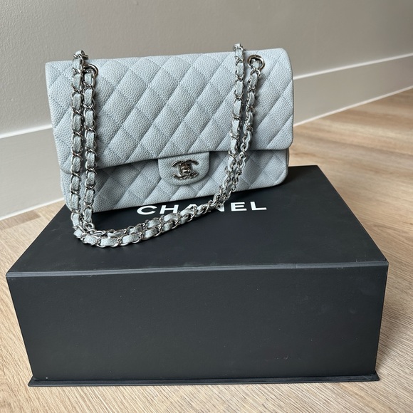 CHANEL Small Classic Handbag (Dove Grey | Light Blue with silver hardware) - Picture 4 of 10
